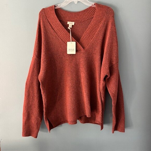 Ana Approach V-Neck Ribbed Knit Pullover Sweater Brown Clay OX Soft NWT $42 - Picture 2 of 7